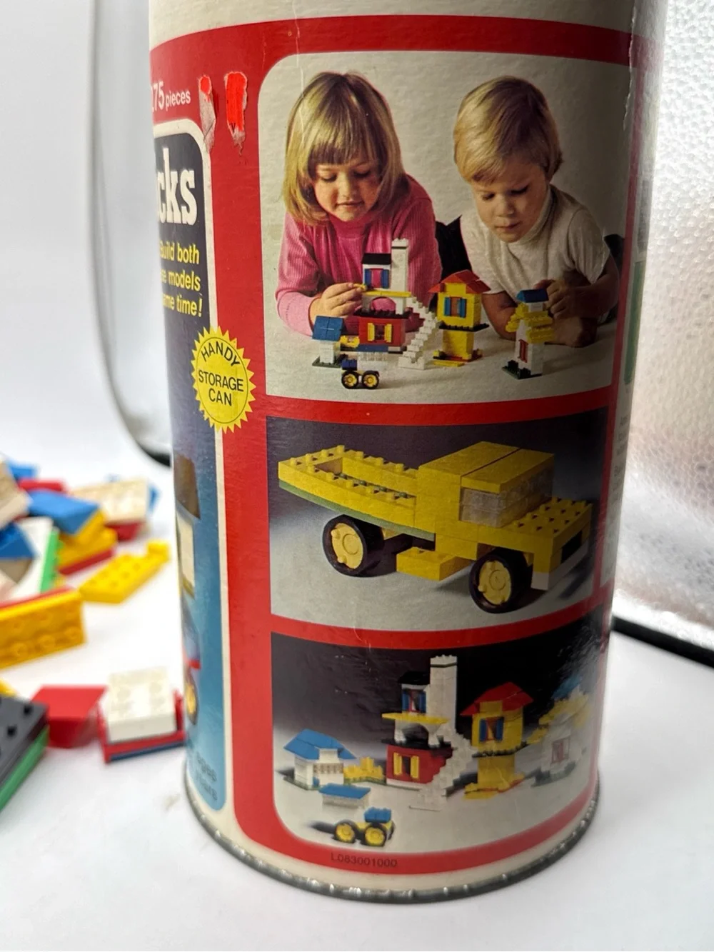 1976 Vintage Playskool American Bricks 275+ pieces with Storage Can Vintage Toy